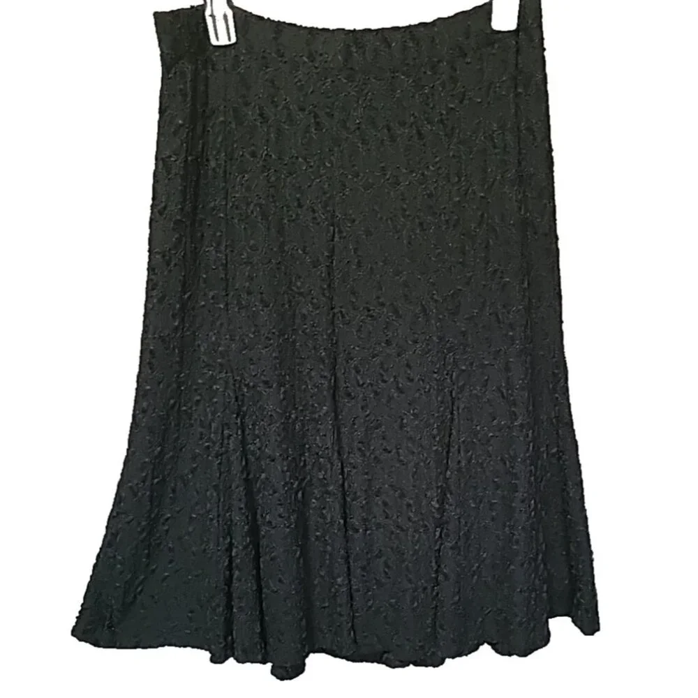 600 West Skirt Womens Black‎ Lined Midi A Line Gored Textured Lace Overlay Dark
